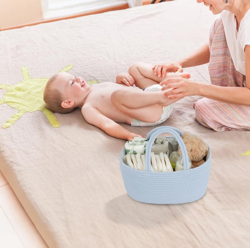 JUNBOLE Diaper Caddy Organizer Cotton Rope Baby Basket Nursery Storage and Portable Tote Bag for Car Ideal Baby Shower Gifts and Registry Must-Have for Newborn Essentials blue - Image 4